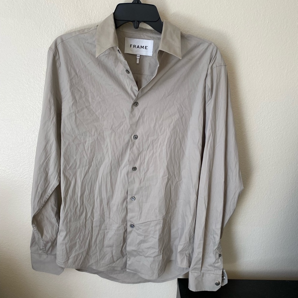 Frame Shirt Women’s MediumTan Beige Long Sleeve Button Down Standard Cotton